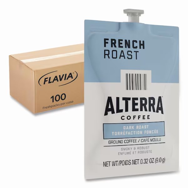Alterra French Roast Coffee Freshpack, French Roast, 0.32 oz Pouch, 100PK, Flavia, Mfr#: 48010